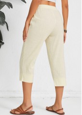 Light Camel Straight Leg Elastic Waist Mid Waisted Pants