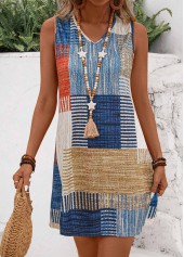 Multi Color Lightweight Geometric Print Short Sleeveless Shift Dress | thumb picture 
