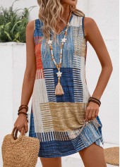 Multi Color Lightweight Geometric Print Short Sleeveless Shift Dress | thumb picture 