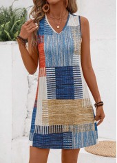 Multi Color Lightweight Geometric Print Short Sleeveless Shift Dress | thumb picture 
