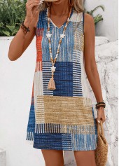 Multi Color Lightweight Geometric Print Short Sleeveless Shift Dress | thumb picture 