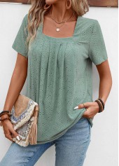 Sage Green Pleated Short Sleeve Square Neck T Shirt | thumb picture 
