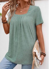 Sage Green Pleated Short Sleeve Square Neck T Shirt | thumb picture 
