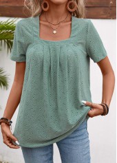 Sage Green Pleated Short Sleeve Square Neck T Shirt | thumb picture 