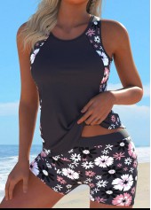 Cut Out Floral Print Gray Brown Tankini Set | thumb picture 