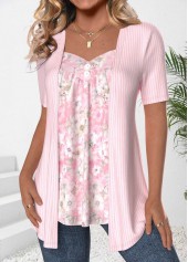 Light Pink Patchwork Floral Print Fake Two Piece Twinset | thumb picture 