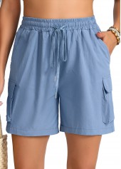 Dusty Blue Pocket Elastic Waist High Waisted Shorts