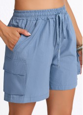 Dusty Blue Pocket Elastic Waist High Waisted Shorts | thumb picture 