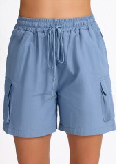 Dusty Blue Pocket Elastic Waist High Waisted Shorts | thumb picture 