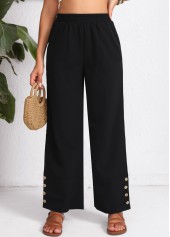 Black Button Elastic Waist High Waisted Pants | thumb picture 