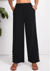 Black Button Elastic Waist High Waisted Pants | thumb picture 