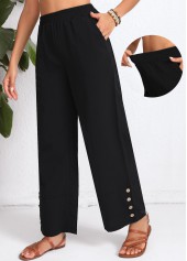 Black Button Elastic Waist High Waisted Pants | thumb picture 