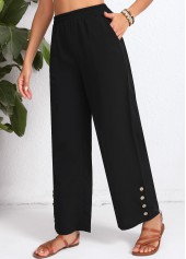 Black Button Elastic Waist High Waisted Pants | thumb picture 