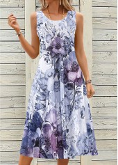 Dusty Purple Breathable Floral Print A Line Sleeveless Dress | thumb picture 