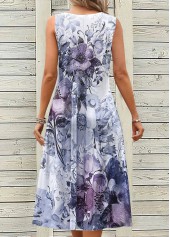 Dusty Purple Breathable Floral Print A Line Sleeveless Dress | thumb picture 