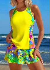 Patchwork Sunflower Print Yellow Tankini Set
