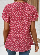 Wine Red Ruffle Ditsy Floral Print Short Sleeve Blouse | thumb picture 