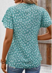 Mint Green Ruffle Ditsy Floral Print Short Sleeve Blouse | thumb picture 