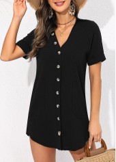 Button Black V Neck Cover Up