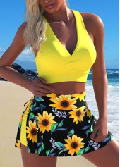 Criss Cross Sunflower Print Yellow Bikini Set
