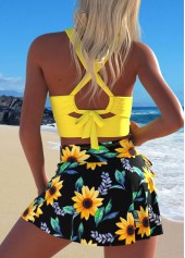 Criss Cross Sunflower Print Yellow Bikini Set | thumb picture 