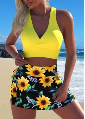 Criss Cross Sunflower Print Yellow Bikini Set | thumb picture 