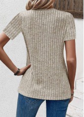 Light Camel Lace Short Sleeve Round Neck T Shirt