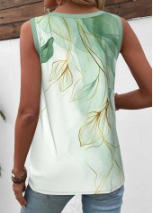 Light Green Button Leaf Print Sleeveless Tank Top | thumb picture 