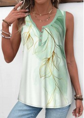 Light Green Button Leaf Print Sleeveless Tank Top | thumb picture 