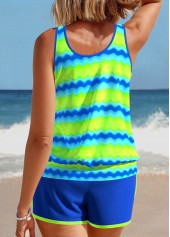 Patchwork Wave Pattern Print Neon Green Tankini Set | thumb picture 