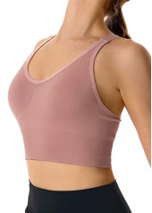 Pink Wide Strap Criss Cross Back Sports Bra