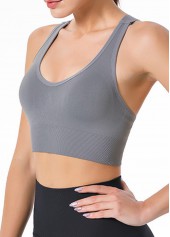 Wide Strap Grey Criss Cross Back Sports Bra