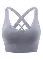 Wide Strap Grey Criss Cross Back Sports Bra | thumb picture 