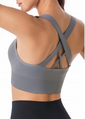 Wide Strap Grey Criss Cross Back Sports Bra | thumb picture 