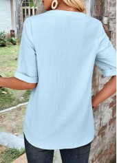 Light Blue Button Plus Size Short Sleeve Blouse | thumb picture 