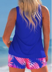 Cut Out Tropical Plants Print Royal Blue Tankini Set | thumb picture 