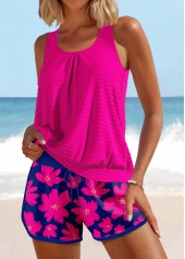 Patchwork Floral Print Hot Pink Tankini Set