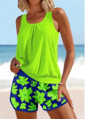 Patchwork Floral Print Neon Green Tankini Set | thumb picture 