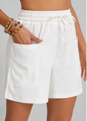 White Pocket Elastic Waist High Waisted Shorts | thumb picture 