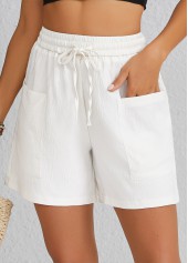 White Pocket Elastic Waist High Waisted Shorts