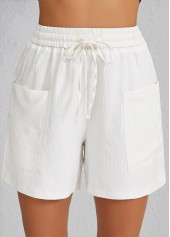 White Pocket Elastic Waist High Waisted Shorts | thumb picture 