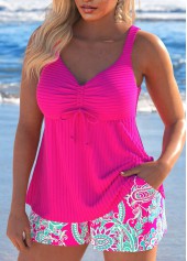 Drawstring Paisley Print Hot Pink Tankini Set | thumb picture 