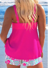 Drawstring Paisley Print Hot Pink Tankini Set | thumb picture 