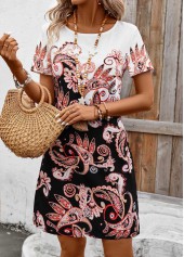 Black Tribal Print Short A Line Boat Neck Dress | thumb picture 