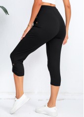 Black High Waisted Capri Elastic Waist Leggings | thumb picture 