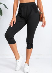 Black High Waisted Capri Elastic Waist Leggings | thumb picture 