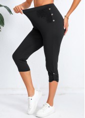 Black High Waisted Capri Elastic Waist Leggings