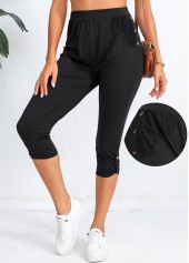 Black High Waisted Capri Elastic Waist Leggings | thumb picture 