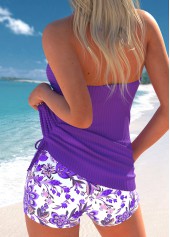 Surplice Random Floral Print Purple Tankini Set | thumb picture 