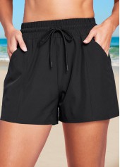 Pocket High Waisted Black Quick Drying Beach Shorts
